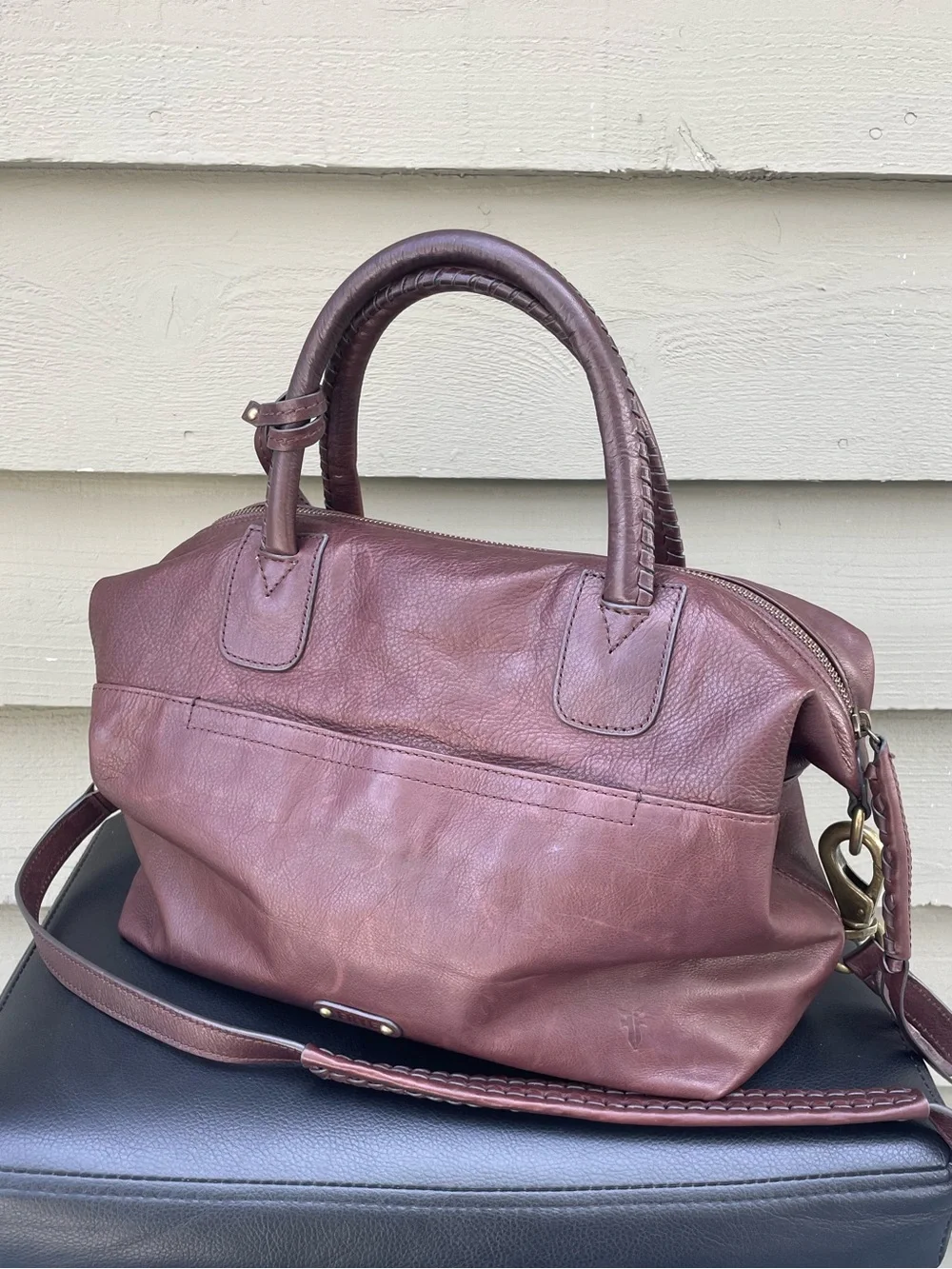 Frye Burgundy/ Brown Leather Satchel / crossbody bag with Braided Shoulder Strap